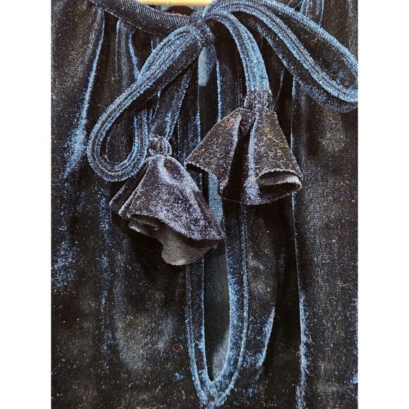 Misa Los Angeles Luca Midnight Blue Velvet Embroidered Sleeves Shift Dress, XS - Picture 6 of 13